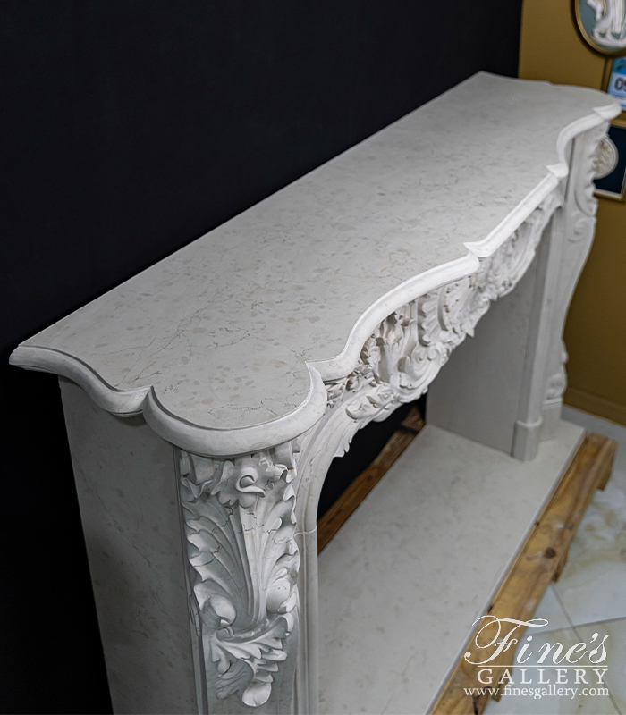 Marble Fireplaces  - Exotic Italian Bianco Perlino Marble French Versailles Fireplace Mantel - MFP-2270